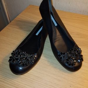 Vera Wang Lavender Lisa Crystal accents black leather ballet flats sz8